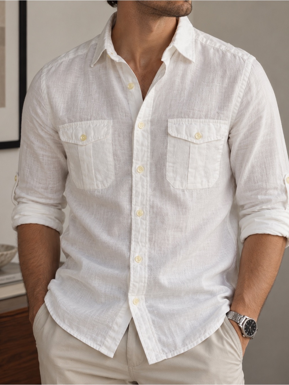 J Crew Irish Linen Baird McNutt 100% Linen Long Sleeve Button Up Shirt Size M
